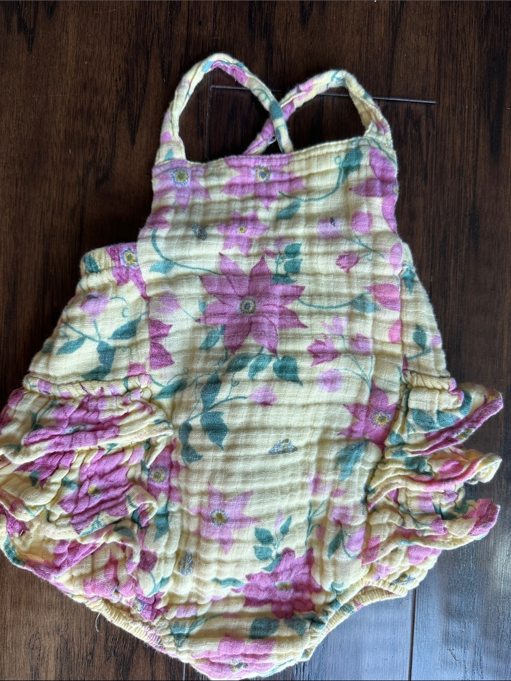Angel Dear Floral Ruffle romper  - Yellow & Pink